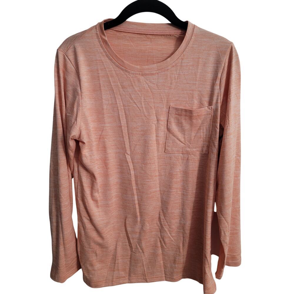 Women's Long Sleeve Orange Round Neck T-Shirt Size Small - Picture 1 of 3